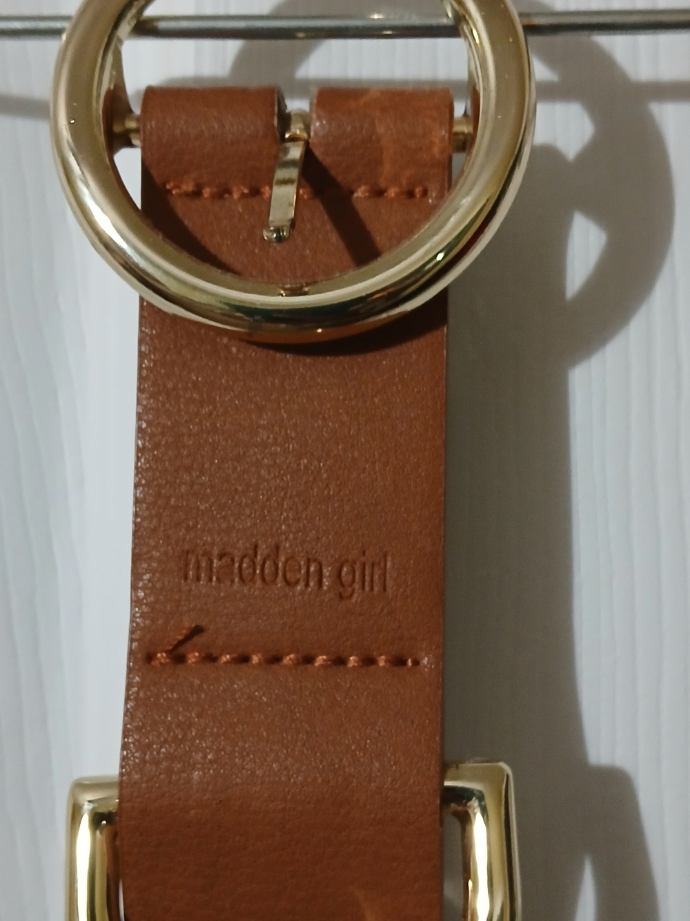 Madden Girl Brown Leather Belt with Gold Rings - Picture 2 of 9